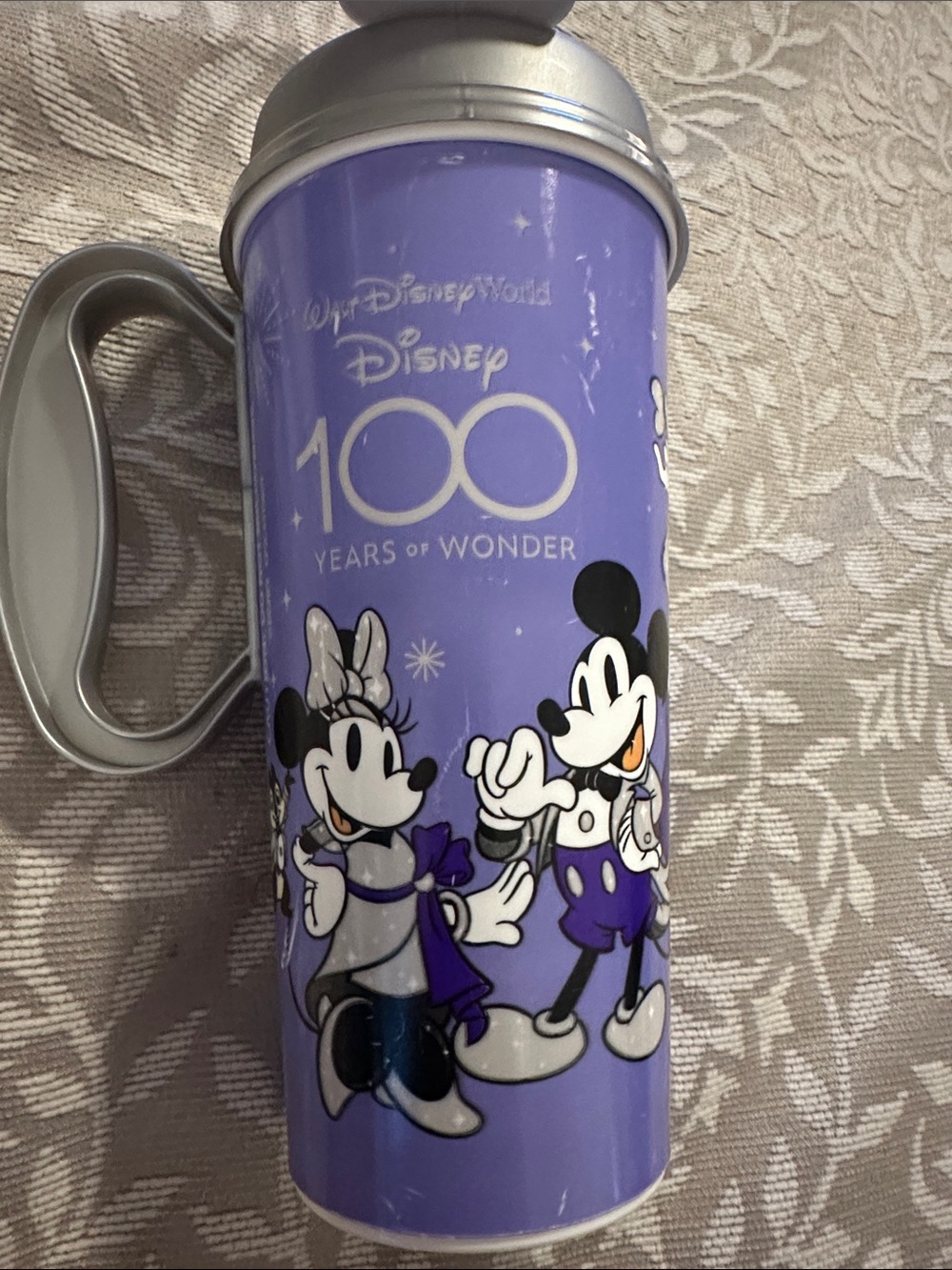 Disney Purple 100 Years of Wonder Mickey & Minnie Travel Mug with Silver Lid